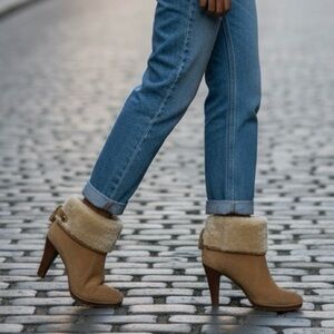 Anne Klein Teamy Round Toe Suede/Fur Ankle Boots size 7